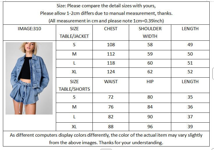Acid washed light blue high-Waisted Loose denim flippy Short and Jacket set