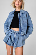Acid washed light blue high-Waisted Loose denim flippy Short and Jacket set